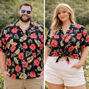 Vintage Men's Classic Hawaiian Tropical Tiki Button Up Short Sleeve Shirt 2X